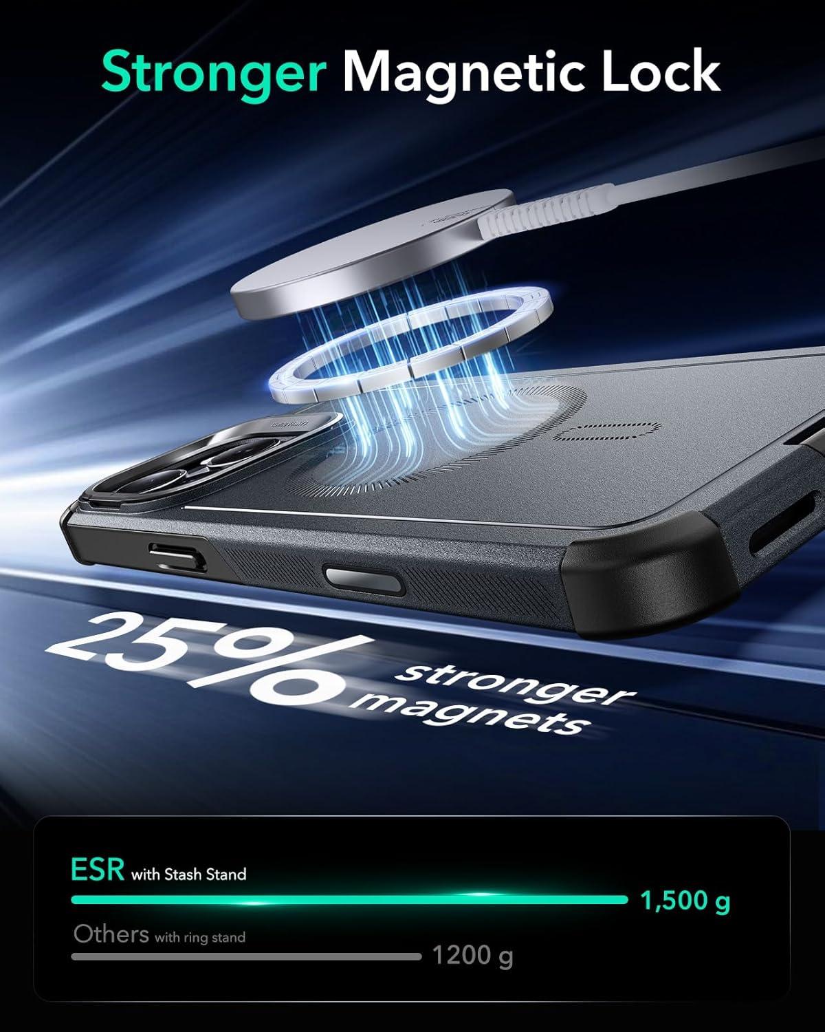 imageESR for iPhone 13 Pro Case with Stand 23 ft MilitaryGrade Drop Protection Heavy Duty Magnetic Phone Case Compatible with MagSafe Accessories Cyber Series BlackACamera ControlGrey