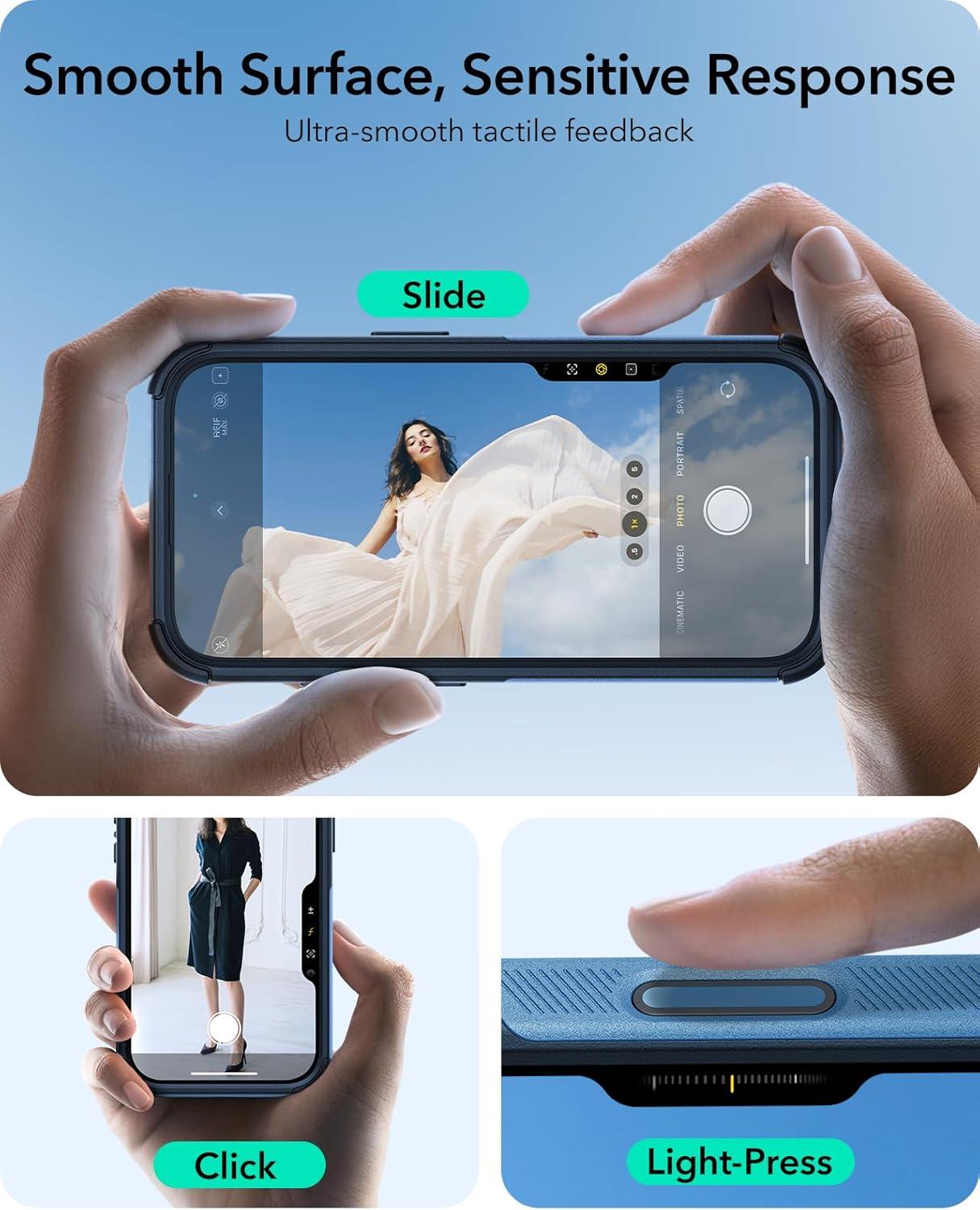 imageESR for iPhone 13 Pro Case with Stand 23 ft MilitaryGrade Drop Protection Heavy Duty Magnetic Phone Case Compatible with MagSafe Accessories Cyber Series BlackACamera ControlLight Blue