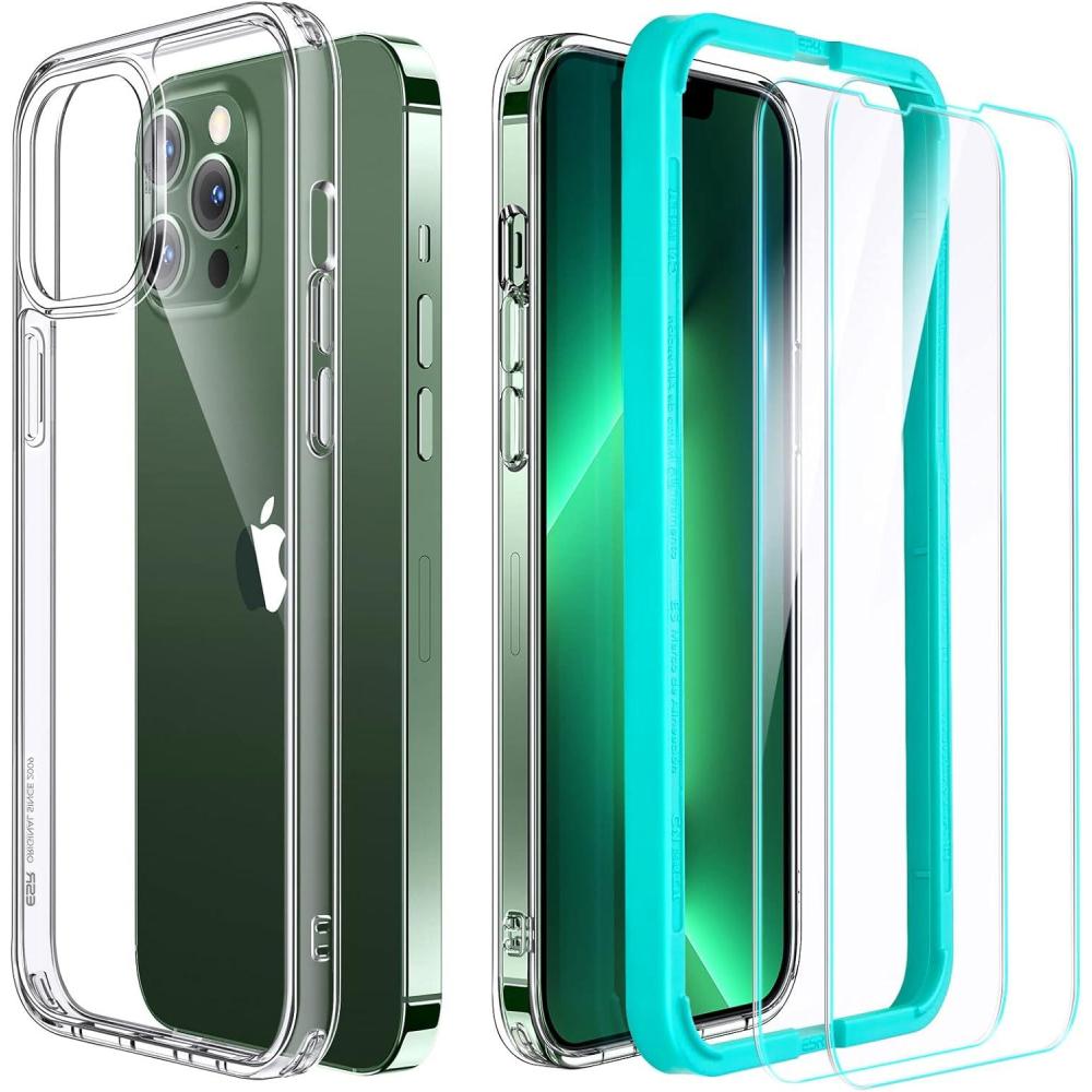 imageESR Case and Screen Protector Set Compatible with Phone Pro 61Inch 2021 Includes 2Pack TemperedGlass Screen Protectors Tough Drop Protection Classic Series Clear
