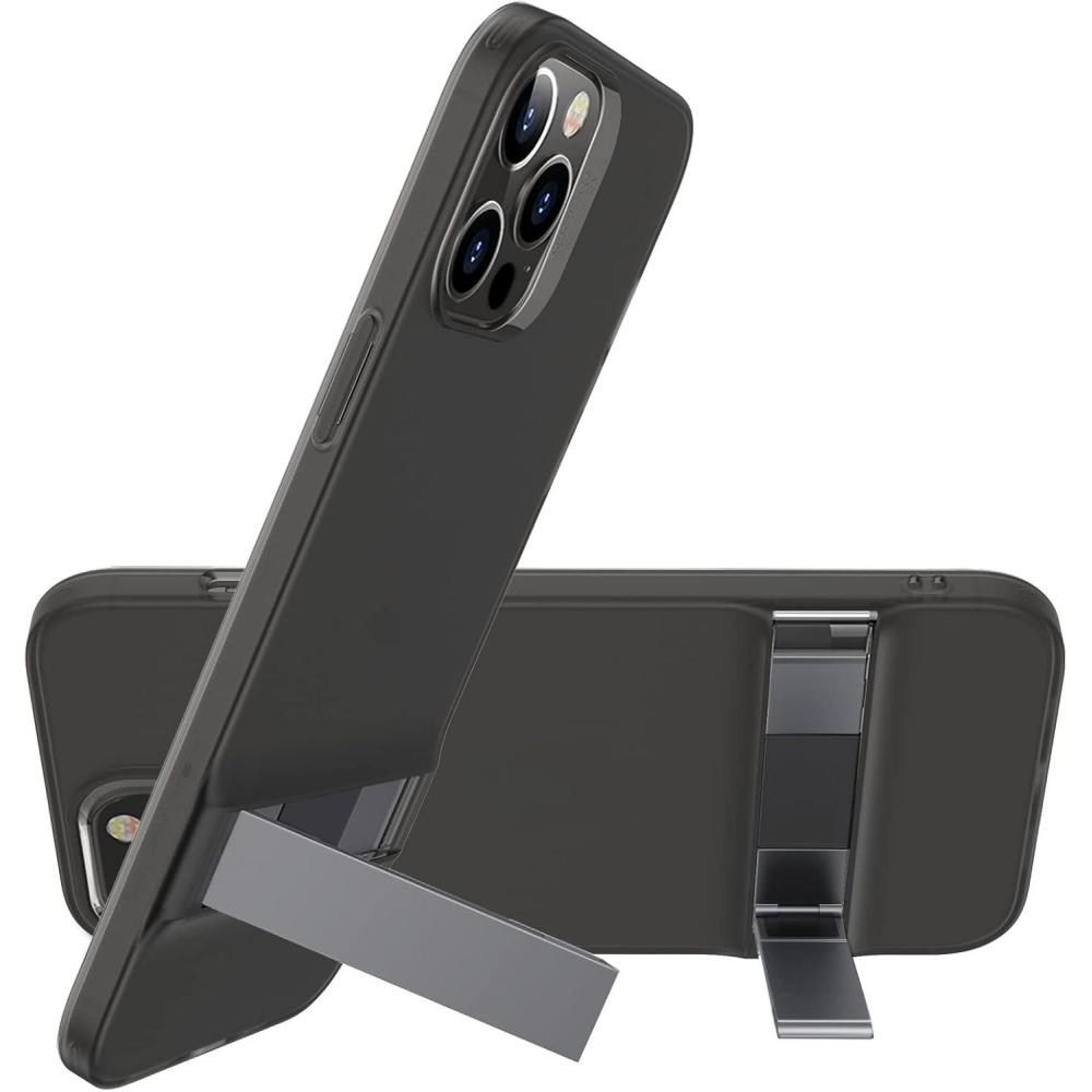 imageESR Metal Kickstand Designed for iPhone i12 Pro Max Case Patented Design TwoWay Stand Reinforced Drop Protection Flexible TPU Soft Back for iPhone 2020 67Inch  Translucent BlackBlack