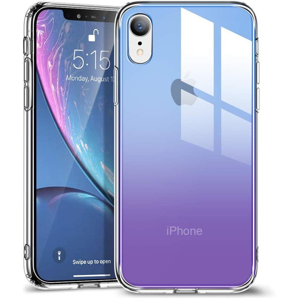 imageESR Mimic Designed for iPhone 11 Case 9H TemperedGlass Back Cover with TPU Frame ScratchResistant Soft Bumper Shock Absorbing Protective Case for iPhone 11 Purple Blue Crystal