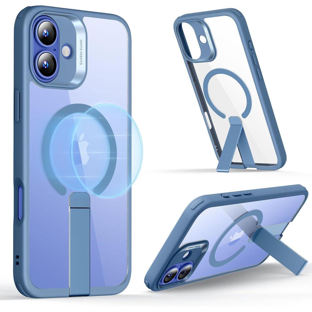 imageESR Patented Metal Kickstand Case Compatible with iPhone 13 Pro Max Two Ways to Tilt Reinforced Drop Protection Slim and Soft Case TransparentMagsafe Clear Blue