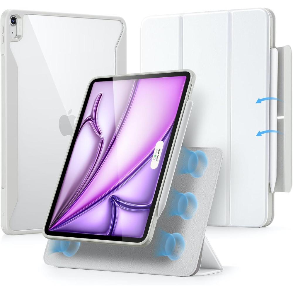 imageESR for iPad Air 13 Inch Case 20252024 M3M2 with Pencil Holder Removable Magnetic Cover Vertical Stand Fully Supports Pencil Pro and PencilUSBC Rebound 360 Series BlackBrilliant White