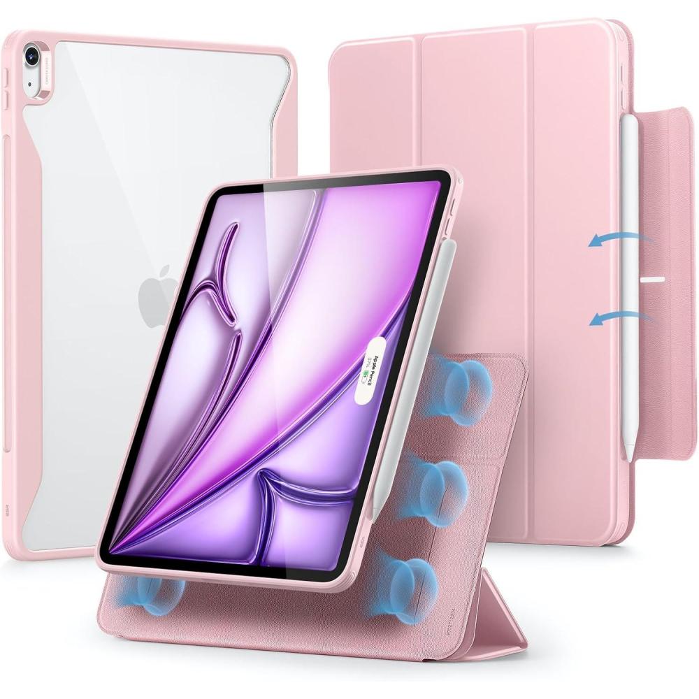 imageESR for iPad Air 13 Inch Case 20252024 M3M2 with Pencil Holder Removable Magnetic Cover Vertical Stand Fully Supports Pencil Pro and PencilUSBC Rebound 360 Series BlackPink