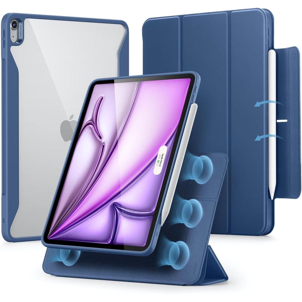 imageESR for iPad Air 13 Inch Case 20252024 M3M2 with Pencil Holder Removable Magnetic Cover Vertical Stand Fully Supports Pencil Pro and PencilUSBC Rebound 360 Series BlackDark Blue