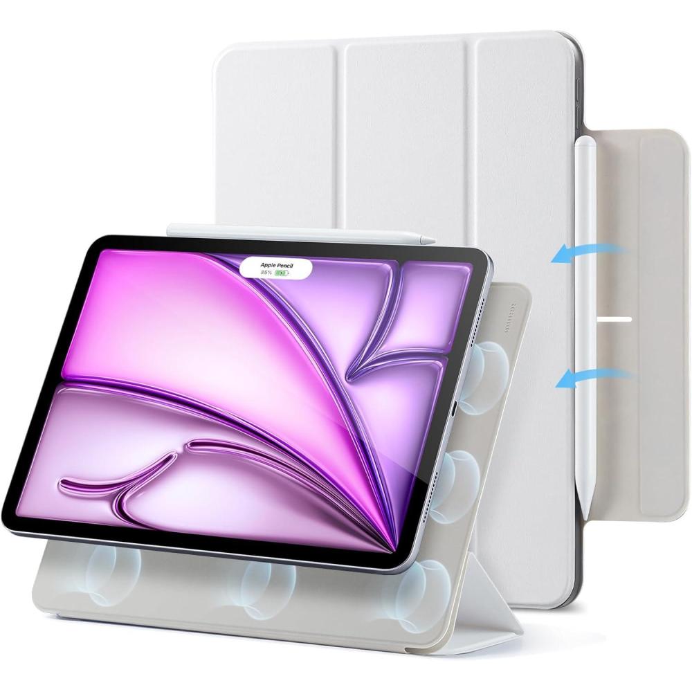 imageESR for iPad Air 13 Inch Case M3M2 20252024 iPad Pro 129 6th5th4th Gen Powerful Magnetic Attachment Slim Trifold Stand Case Supports Pencil Pro amp Pencil USBC Rebound Series BlackBrilliant White