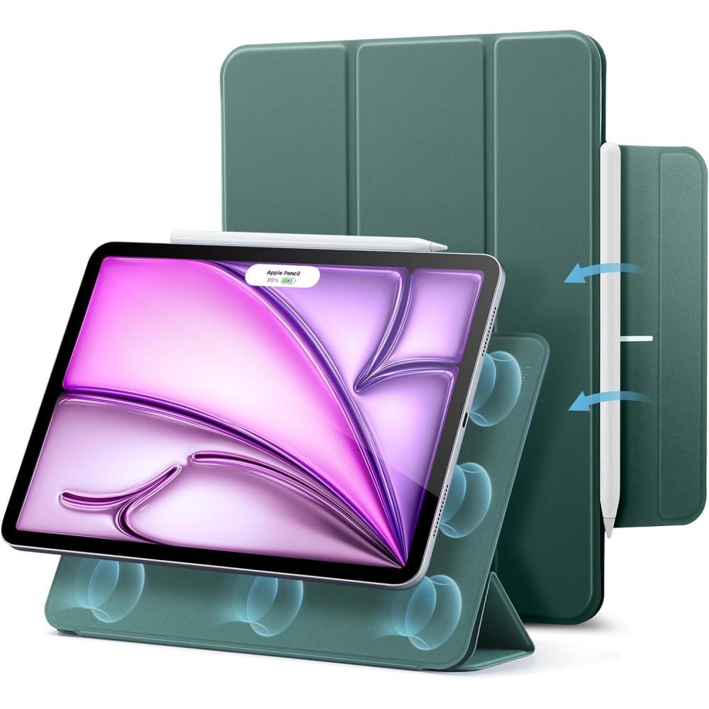 imageESR for iPad Air 13 Inch Case M3M2 20252024 iPad Pro 129 6th5th4th Gen Powerful Magnetic Attachment Slim Trifold Stand Case Supports Pencil Pro amp Pencil USBC Rebound Series BlackGreen