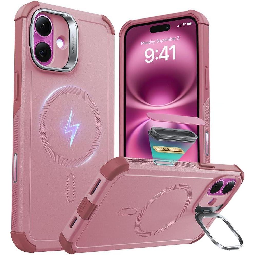 imageESR for iPhone 13 Pro Case with Stand 23 ft MilitaryGrade Drop Protection Heavy Duty Magnetic Phone Case Compatible with MagSafe Accessories Cyber Series BlackACamera ControlPink