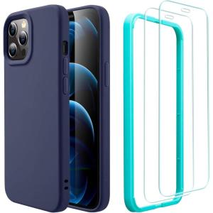 ESR Cloud Series Case with Screen Protectors Compatible with iPhone 12 Pro Max Case, Liquid Silicone Case (2020) [2 Glass Screen Protectors] [Comfortable Grip], 6.7″, Navy Blue