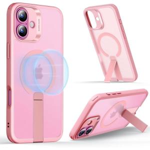 ESR Metal Kickstand Designed for iPhone i12 Pro Max Case [Patented Design] [Two-Way Stand] [Reinforced Drop Protection] Flexible TPU Soft Back for iPhone 2020, 6.7-Inch – Translucent Black(Magsafe Frosted Pink)