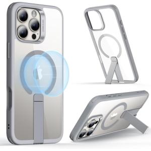 ESR Patented Metal Kickstand Case Compatible with iPhone 13 Pro Max, Two Ways to Tilt, Reinforced Drop Protection, Slim and Soft Case, Transparent(Magsafe Clear Grey)