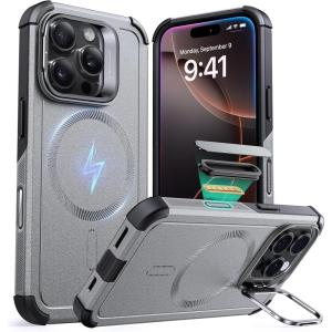 ESR for iPhone 13 Pro Case with Stand, 23 ft Military-Grade Drop Protection Heavy Duty Magnetic Phone Case, Compatible with MagSafe Accessories, Cyber Series, Black(A-Camera Control-Titanium)