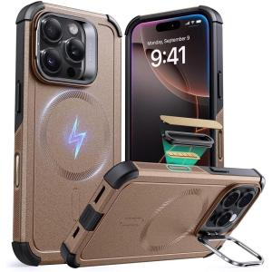 ESR for iPhone 13 Pro Case with Stand, 23 ft Military-Grade Drop Protection Heavy Duty Magnetic Phone Case, Compatible with MagSafe Accessories, Cyber Series, Black(A-Camera Control-Gold)