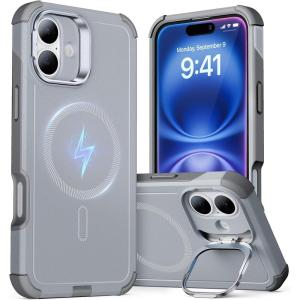 ESR for iPhone 13 Pro Case with Stand, 23 ft Military-Grade Drop Protection Heavy Duty Magnetic Phone Case, Compatible with MagSafe Accessories, Cyber Series, Black(Magnetic Stand-Light Grey)