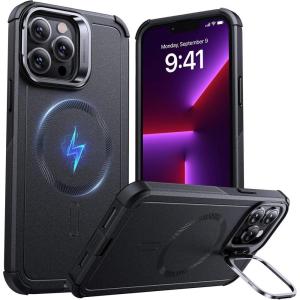 ESR for iPhone 13 Pro Case with Stand, 23 ft Military-Grade Drop Protection Heavy Duty Magnetic Phone Case, Compatible with MagSafe Accessories, Cyber Series, Black(Magnetic Stand-Black)
