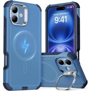 ESR for iPhone 13 Pro Case with Stand, 23 ft Military-Grade Drop Protection Heavy Duty Magnetic Phone Case, Compatible with MagSafe Accessories, Cyber Series, Black(Magnetic Stand-Light Blue)