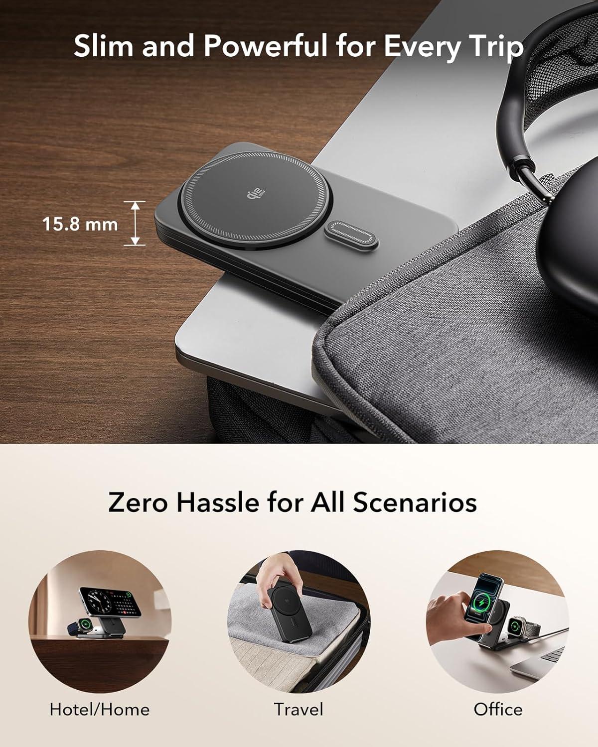 imageESR Qi22 Certified 25W MagSafe Car Mount Charger with 3 in 1 Charging Station Phone Cooling MagSafe Car Charger 360 Rotatable PhoneCooling Wireless Charging Station Foldable