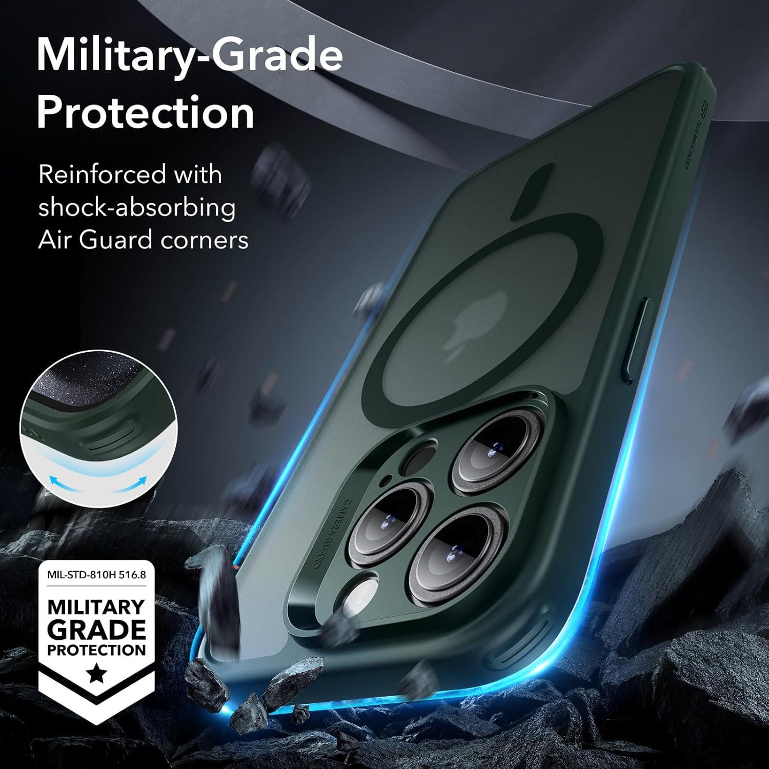 imageESR for iPhone 15 Pro Case Translucent Matte Case Compatible with MagSafe MilitaryGrade Protection Classic SeriesFrosted Dark Green