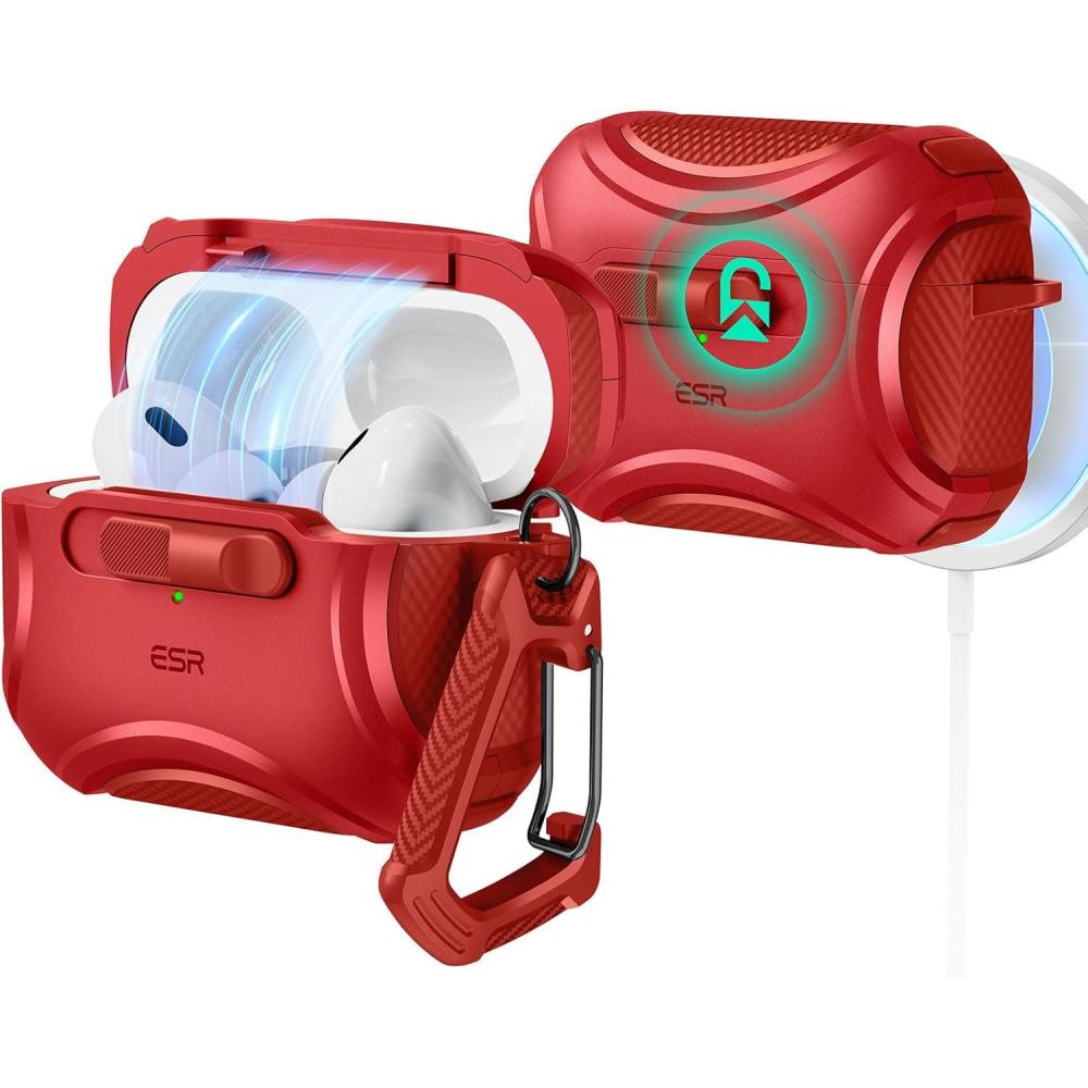 imageESR for AirPods Pro 2 Case 202320222019 2nd1st Gen Compatible with AirPods Pro 2nd Generation USBCLightning Cable Effortless MagSafe DropProof Lock Easy Open Cyber Series Black  2023 2022 2019 2nd Gen 1st Gen USBCRed