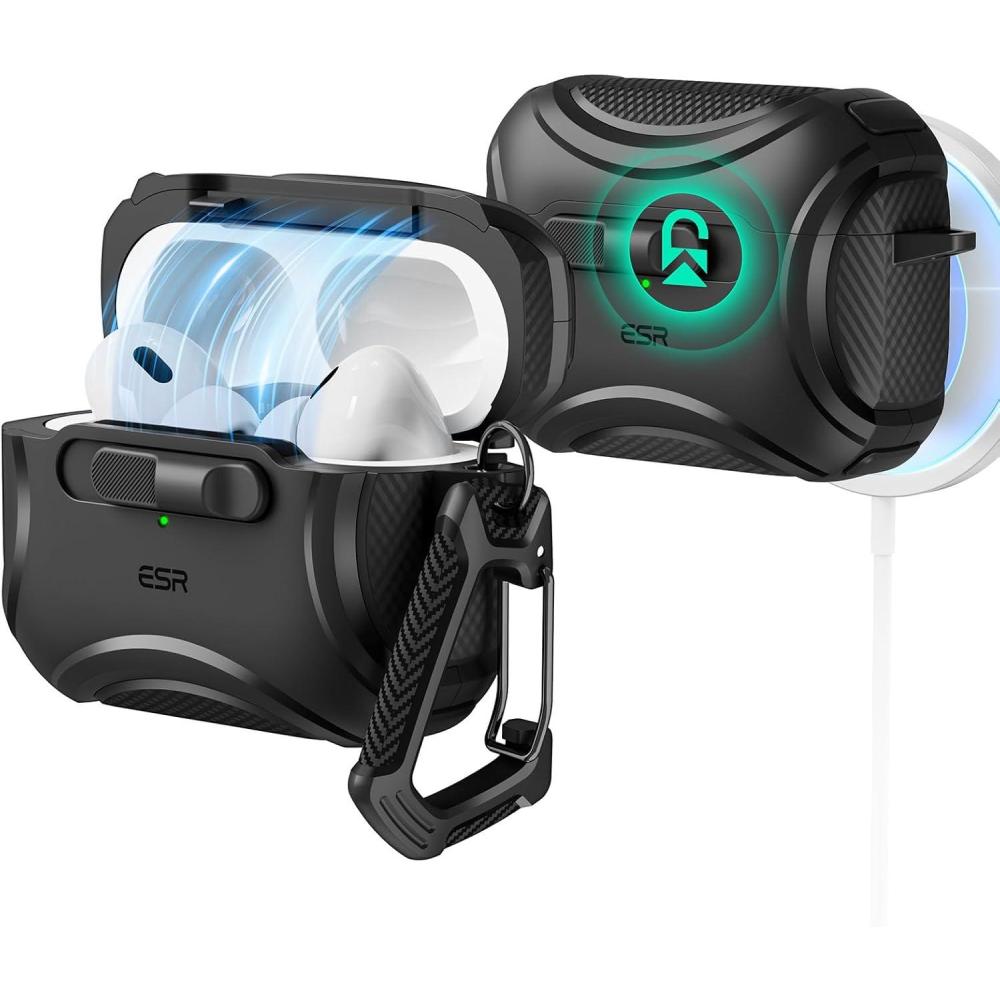 imageESR for AirPods Pro 2 Case 202320222019 2nd1st Gen Compatible with AirPods Pro 2nd Generation USBCLightning Cable Effortless MagSafe DropProof Lock Easy Open Cyber Series Black  2023 2022 2019 2nd Gen 1st Gen USBCBlack