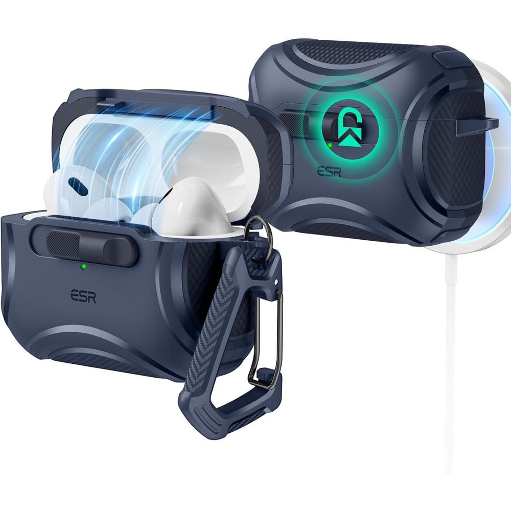 imageESR for AirPods Pro 2 Case 202320222019 2nd1st Gen Compatible with AirPods Pro 2nd Generation USBCLightning Cable Effortless MagSafe DropProof Lock Easy Open Cyber Series Black  2023 2022 2019 2nd Gen 1st Gen USBCBlue