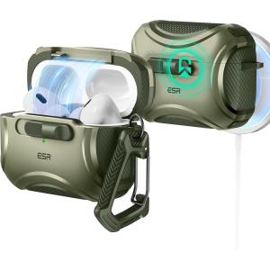 ESR for AirPods Pro 2 Case (2023/2022/2019, 2nd/1st Gen), Compatible with AirPods Pro 2nd Generation (USB-C/Lightning Cable), Effortless MagSafe, Drop-Proof Lock, Easy Open, Cyber Series, Black | 2023, 2022, 2019, 2nd Gen, 1st Gen, USB-C(Army Green)