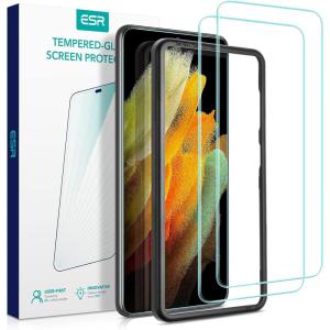 ESR for Samsung Galaxy S21 Screen Protector, 2pcs HD Tempered Glass with Easy Installation Frame for Samsung Galaxy S21, Military-Grade Protection, Ultra Tough, Scratch Resistant