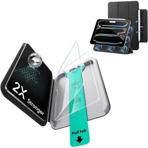 ESR for iPad Pro 11 Inch 2024 5th Case and 2 Pack Screen Protector 9H Tempered Glass Film with Ultra Fit Tray