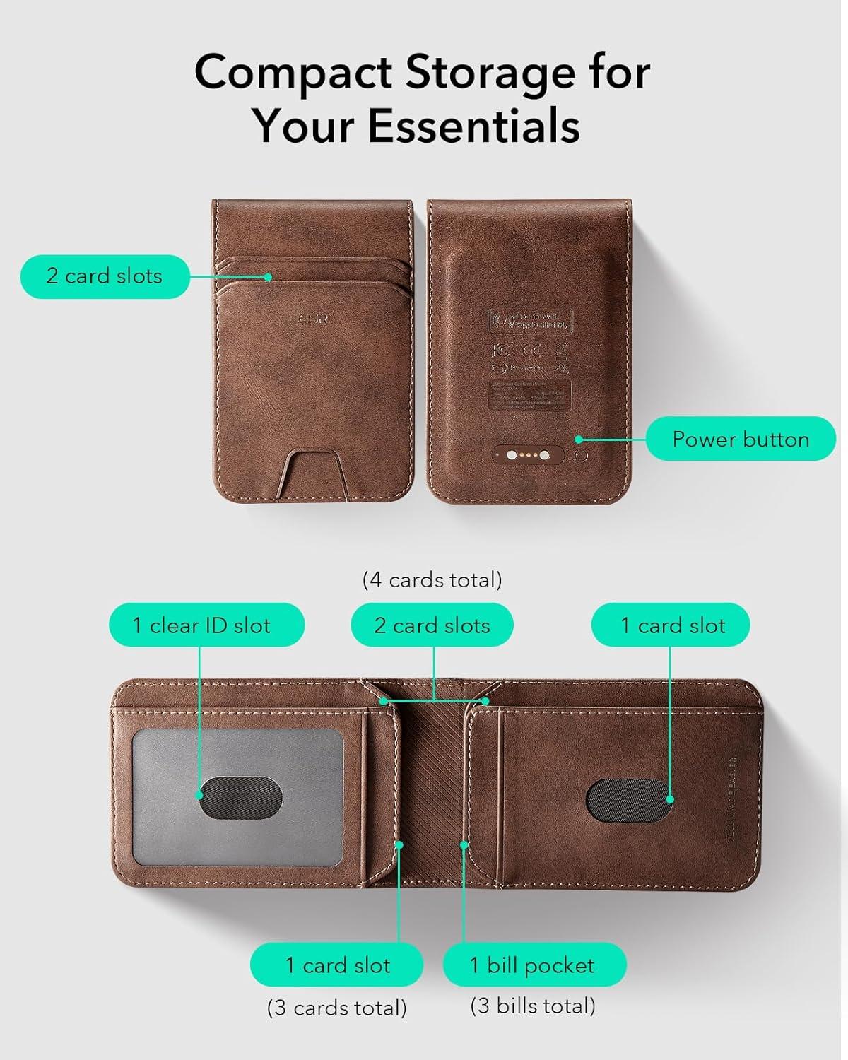 imageESR Magnetic Wallet Compatible with MagSafe Wallet with Adjustable Stand for iPhone 171615141312 Series Not for iPhone 1312 mini 3 Card Holder Vegan Leather BlackNonMagSafe 11 Cards 3 Bills Aged Leather