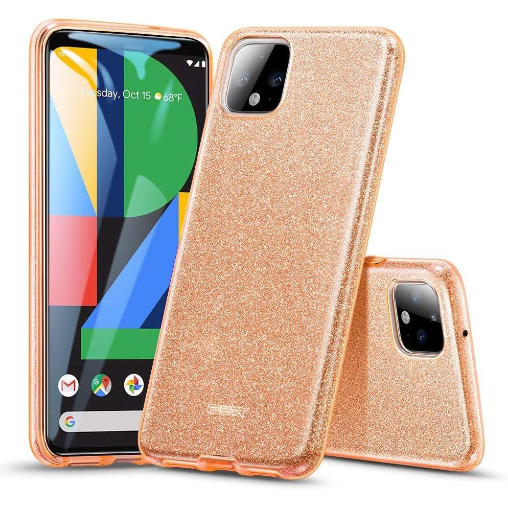imageESR Makeup Glitter Case Compatible for The Pixel 4 Glitter Sparkle Bling Case Protective Cover Three LayerSupports Wireless Charging for The Google Pixel 42019 Orange