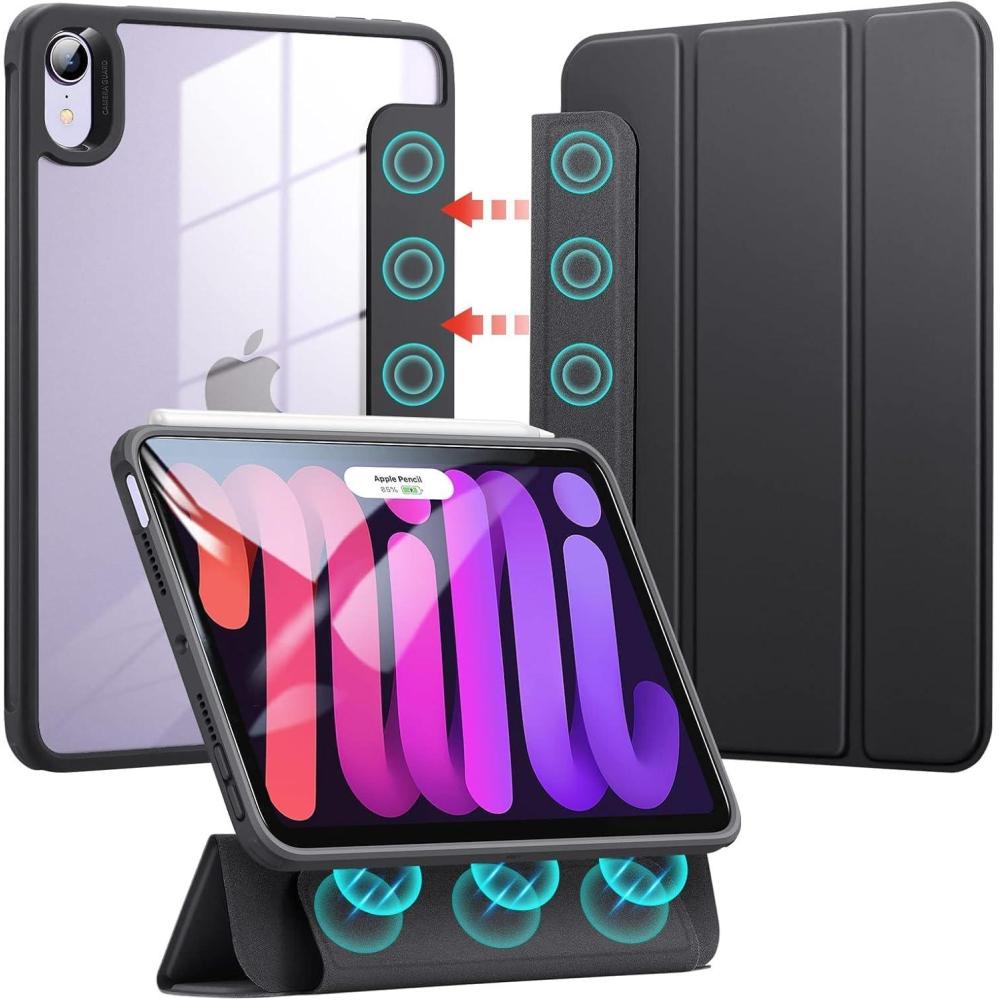 imageESR for iPad Mini 6 Case iPad Mini 6th Generation Case 2021 Detachable Magnetic Cover Hard Back Auto SleepWake Vertical Stand Supports Pencil Pro Frosted BlackClear Black