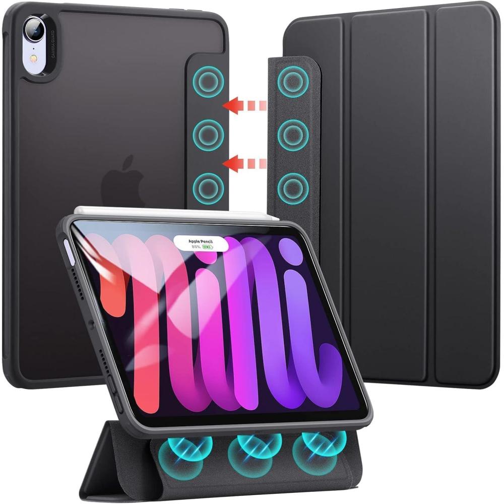 imageESR for iPad Mini 6 Case iPad Mini 6th Generation Case 2021 Detachable Magnetic Cover Hard Back Auto SleepWake Vertical Stand Supports Pencil Pro Frosted BlackFrosted Black