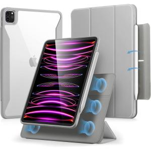 ESR for iPad Pro 12.9 Inch Case (2022/2021), iPad Pro 12.9 Case 6th/5th Generation with Pencil Holder, Detachable Magnetic Cover, Vertical Stand, Auto Wake/Sleep, Rebound 360 Series, Lavender(Grey)