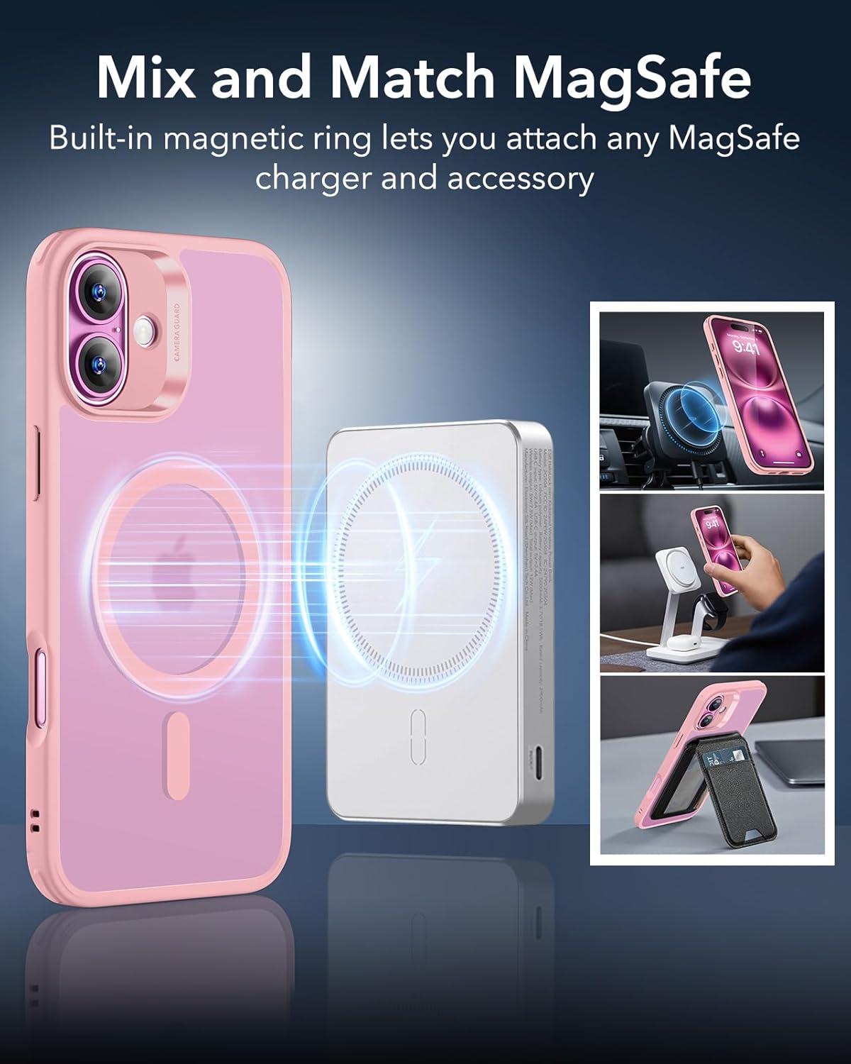 imageESR HaloLock Classic Hybrid Case for Phone 16 Frosted Pink Compatible with MagSafe Shockof MilitaryGrade tection Magnetic Phone Case