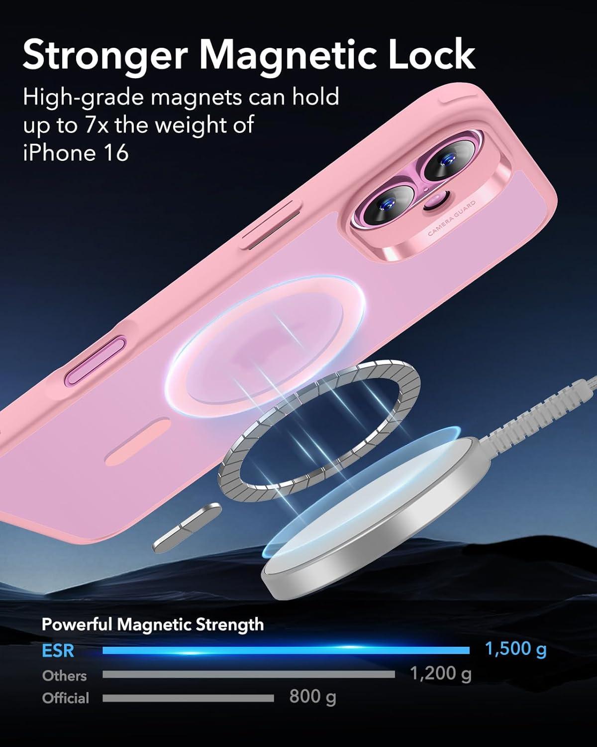 imageESR HaloLock Classic Hybrid Case for Phone 16 Frosted Pink Compatible with MagSafe Shockof MilitaryGrade tection Magnetic Phone Case