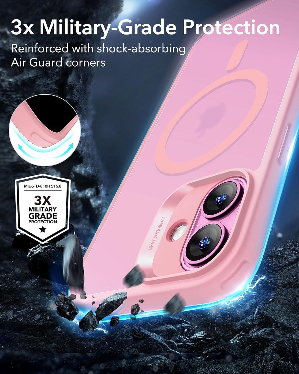 imageESR HaloLock Classic Hybrid Case for Phone 16 Frosted Pink Compatible with MagSafe Shockof MilitaryGrade tection Magnetic Phone Case