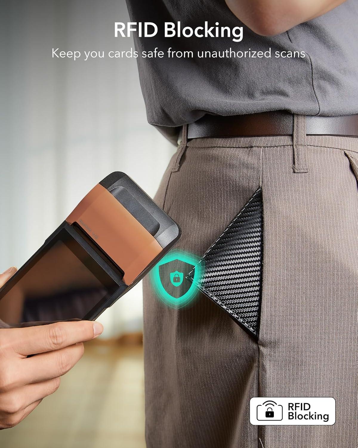 imageESR Magnetic Wallet Compatible with MagSafe Wallet with Adjustable Stand for iPhone 171615141312 Series Not for iPhone 1312 mini 3 Card Holder Vegan Leather BlueNonMagSafe 9 Cards 15 Bills Black Carbon Fiber