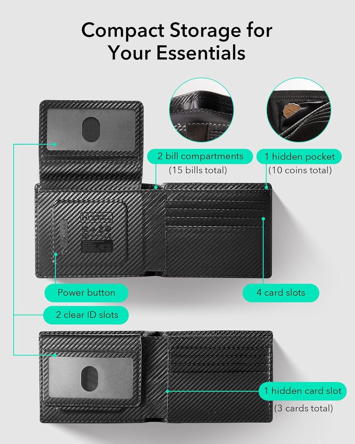 imageESR Magnetic Wallet Compatible with MagSafe Wallet with Adjustable Stand for iPhone 171615141312 Series Not for iPhone 1312 mini 3 Card Holder Vegan Leather BlueNonMagSafe 9 Cards 15 Bills Black Carbon Fiber