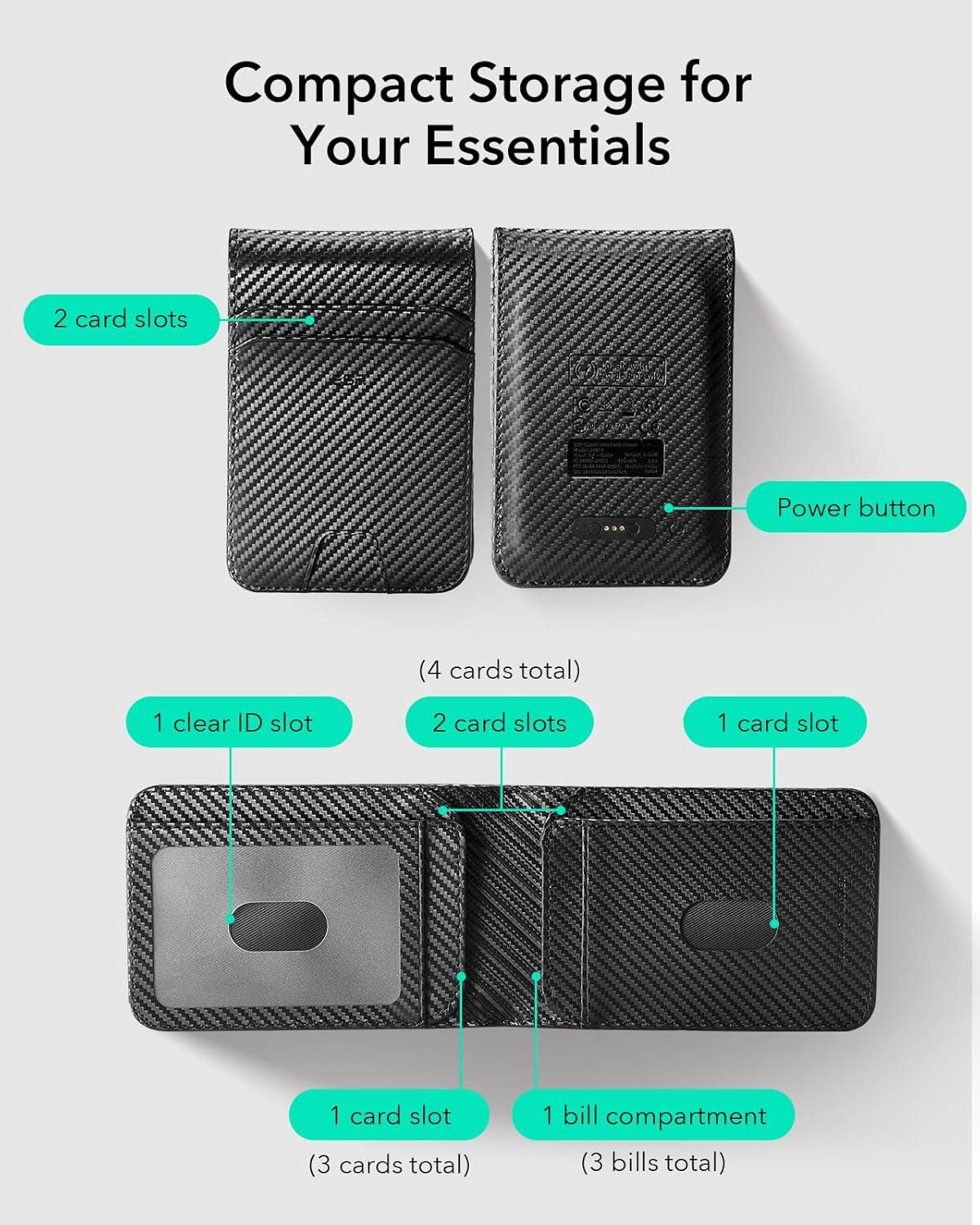 imageESR Magnetic Wallet Compatible with MagSafe Wallet with Adjustable Stand for iPhone 171615141312 Series Not for iPhone 1312 mini 3 Card Holder Vegan Leather BlueNonMagSafe 11 Cards 3 Bills Black Carbon Fiber