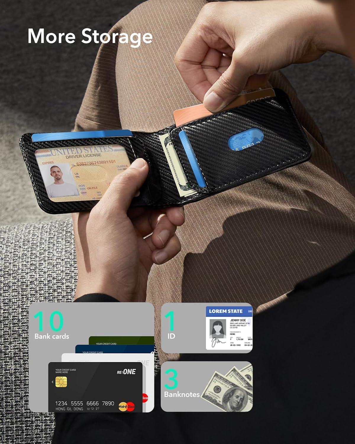 imageESR Magnetic Wallet Compatible with MagSafe Wallet with Adjustable Stand for iPhone 171615141312 Series Not for iPhone 1312 mini 3 Card Holder Vegan Leather BlueNonMagSafe 11 Cards 3 Bills Black Carbon Fiber