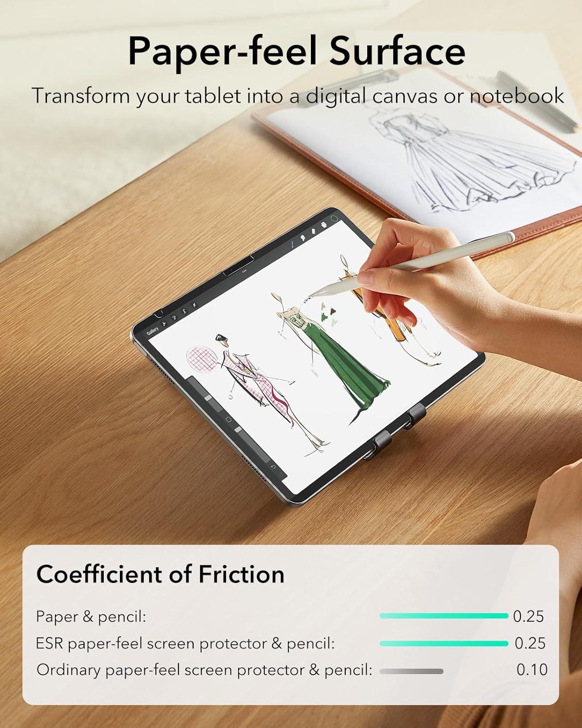 imageESR PaperFeel Magnetic Screen Protector for iPad A1610th Generation Case UltraStable Cover with Pencil Holder Vertical Stand Cover Flip Series Black