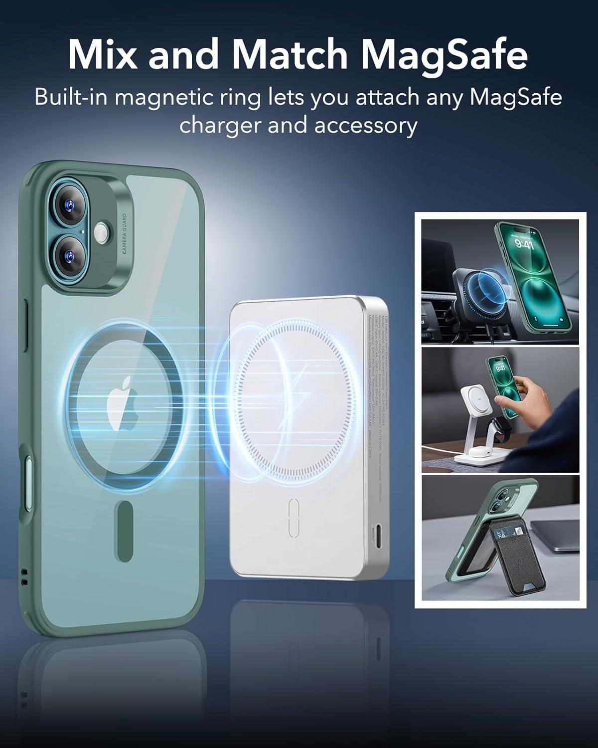 imageESR for Phone 16 Case Compatible with MagSafe Shockof MilitaryGrade tection Magnetic Phone Case for Phone 16 Classic Hybrid Case HaloLock Clear Green