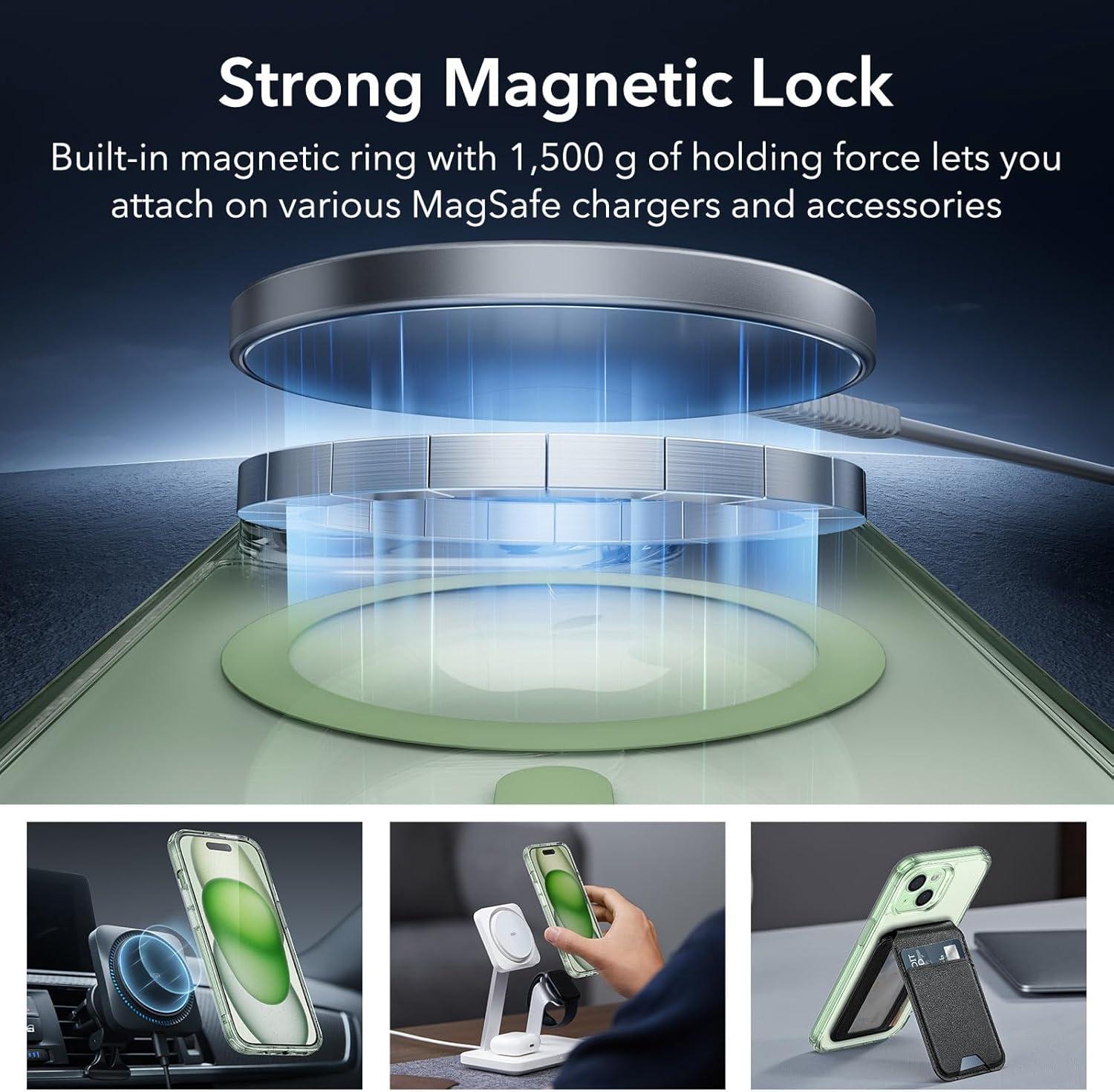 imageESR for iPhone 15 Plus Case Translucent Matte Case Compatible with MagSafe MilitaryGrade Protection Classic SeriesClear Green