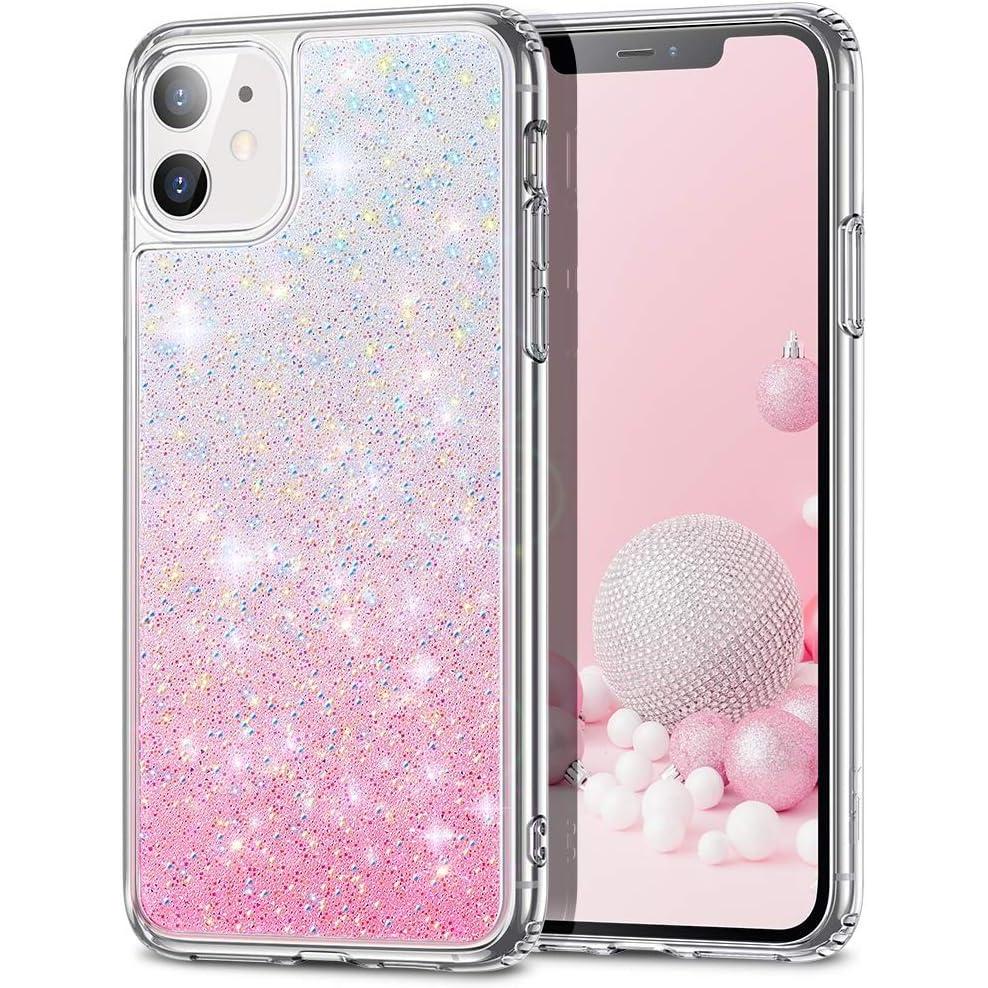 imageESR Glamour Series for iPhone 11 Case Sparkling Crystal Glitter Cover Flexible TPU Frame  Hard PC Back Supports Wireless Charging for iPhone 11 61Inch 2019 Pink