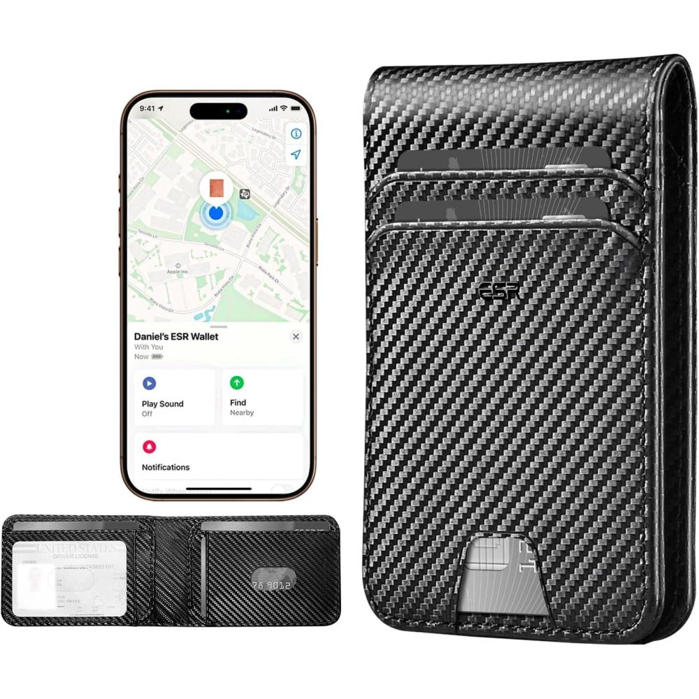 imageESR Magnetic Wallet Compatible with MagSafe Wallet with Adjustable Stand for iPhone 171615141312 Series Not for iPhone 1312 mini 3 Card Holder Vegan Leather BlueNonMagSafe 11 Cards 3 Bills Black Carbon Fiber