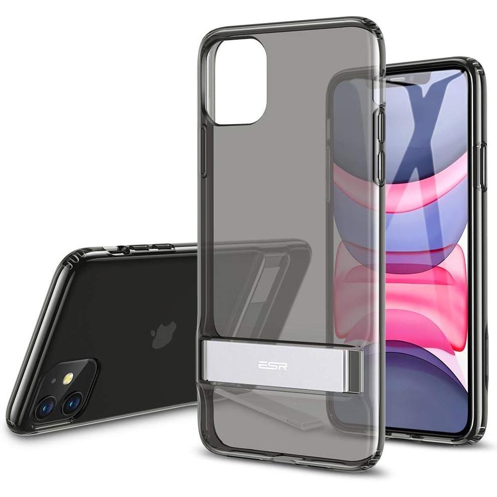 imageESR Metal Kickstand Designed for iPhone 11 Case Vertical and Horizontal Stand Reinforced Drop Protection Flexible TPU Soft Back for iPhone 11 2019 Release Transparent Black