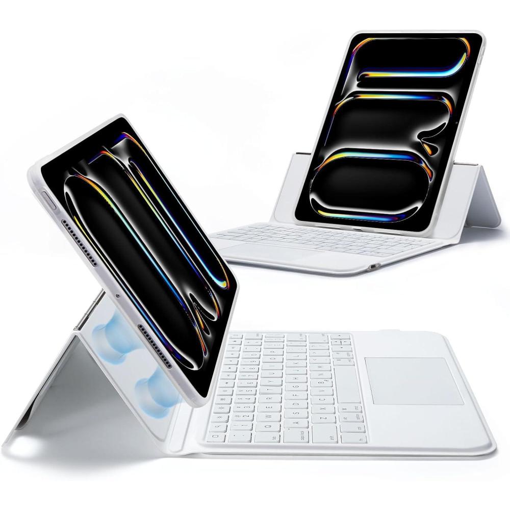 imageESR iPad Air 13 Inch Case Keyboard M3M2 20252024 Keyboard Case with Trackpad Magnetic Detachable Keyboard with Backlit Keys Fully Adjustable PortraitLandscape Stand Ascend Series PinkPro 1120252024 White