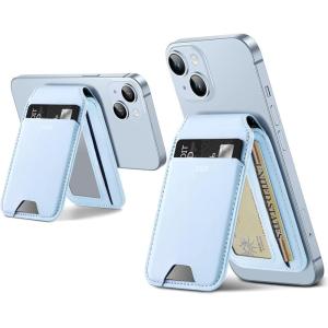 ESR Magnetic Wallet, Compatible with MagSafe Wallet with Adjustable Stand, for iPhone 17/16/15/14/13/12 Series, Not for iPhone 13/12 mini, 3 Card Holder, Vegan Leather, Blue(MagSafe: 3 Cards – Blue)