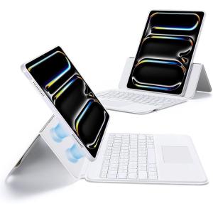 ESR iPad Air 13 Inch Case Keyboard (M3/M2, 2025/2024), Keyboard Case with Trackpad, Magnetic Detachable Keyboard with Backlit Keys, Fully Adjustable Portrait/Landscape Stand, Ascend Series, Pink(Pro 13(2024) White)