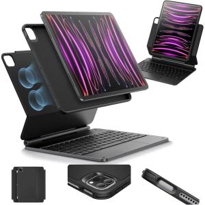 ESR iPad Pro 12.9 Case with Keyboard, Easy-Set Magnetic Stand, Portrait/Raised Modes for iPad Pro 12.9 (6th/5th/5th/3rd), Removable Protective Case, Rebound 360 Series, Black(Black)